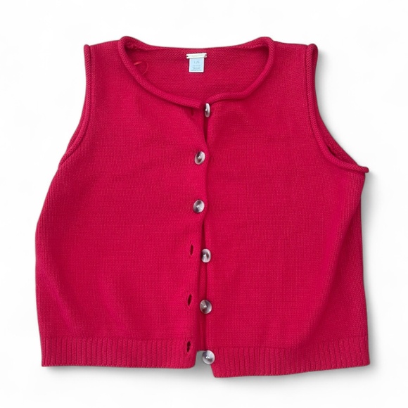 Magaschoni Sweaters - Magaschoni Red Knit Sleeveless Button Down Sweater Sz L